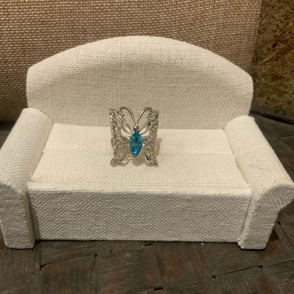 Silver Rhinestone Butterfly Ring